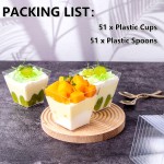 YOUBET 102PCS Clear Plastic Dessert Cups With Gold Plastic Spoons - 8oz Dessert Bowls - 51Disposable Square Plastics Cups & 51Gold Spoons Perfect for Ice Cream, Desserts, Appetizers Weddings Party