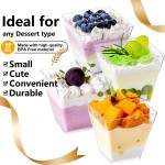 YOUBET 102PCS Clear Plastic Dessert Cups With Gold Plastic Spoons - 8oz Dessert Bowls - 51Disposable Square Plastics Cups & 51Gold Spoons Perfect for Ice Cream, Desserts, Appetizers Weddings Party