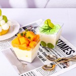 YOUBET 102PCS Clear Plastic Dessert Cups With Gold Plastic Spoons - 8oz Dessert Bowls - 51Disposable Square Plastics Cups & 51Gold Spoons Perfect for Ice Cream, Desserts, Appetizers Weddings Party