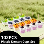 YOUBET 102PCS Clear Plastic Dessert Cups With Gold Plastic Spoons - 8oz Dessert Bowls - 51Disposable Square Plastics Cups & 51Gold Spoons Perfect for Ice Cream, Desserts, Appetizers Weddings Party