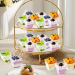 YOUBET 102PCS Clear Plastic Dessert Cups With Gold Plastic Spoons - 8oz Dessert Bowls - 51Disposable Square Plastics Cups & 51Gold Spoons Perfect for Ice Cream, Desserts, Appetizers Weddings Party